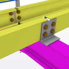 Modelo 3D de ligação parafusada com cantoneira entre vigas